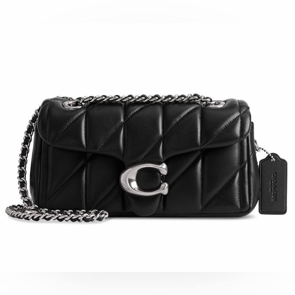 Authentic Coach Tabby 20 Quilted Black Leather Shoulder Bag with Silver Chain